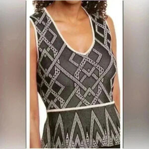 BCBGMAXAZRIA Black Combo Alonya Twill Knit Jacquard Peplum Top Size S